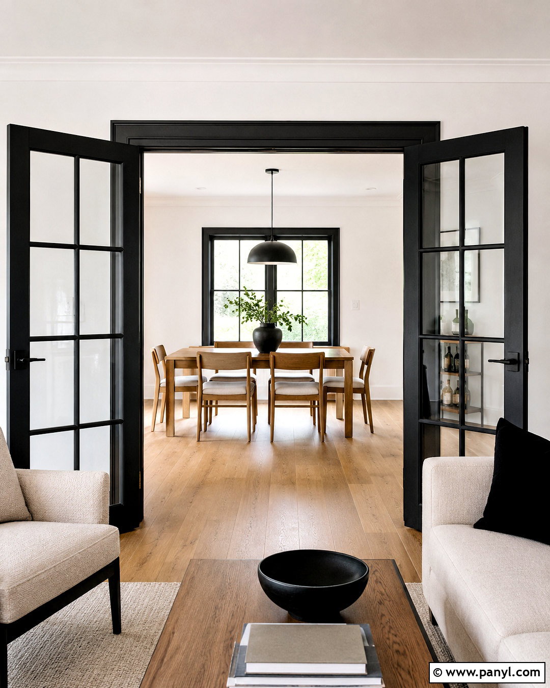 White Walls With Black French Doors - 40 light walls darker trim ideas