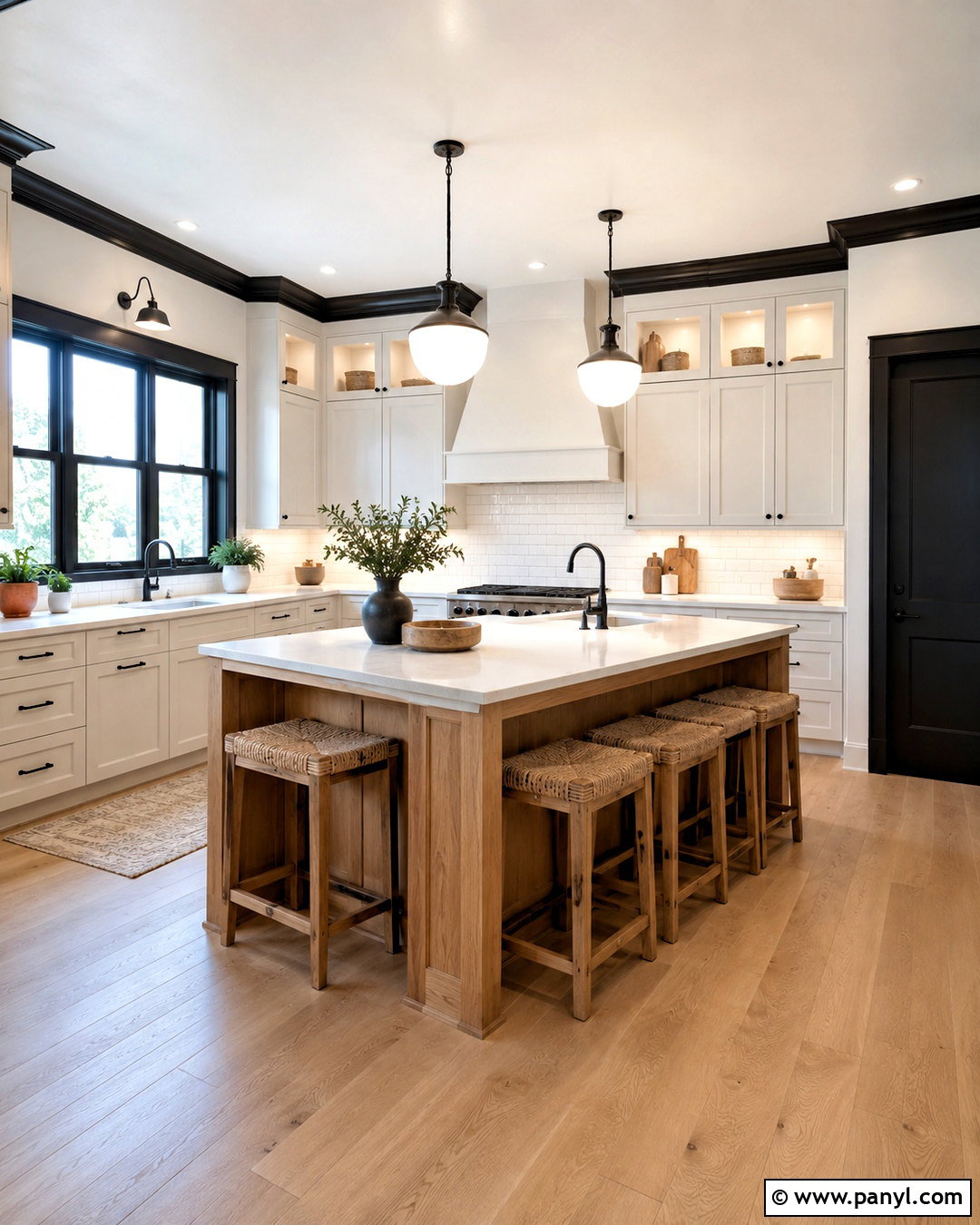 White Walls With Black Trim Farmhouse Kitchen - 40 Light Walls With Dark Trim Ideas