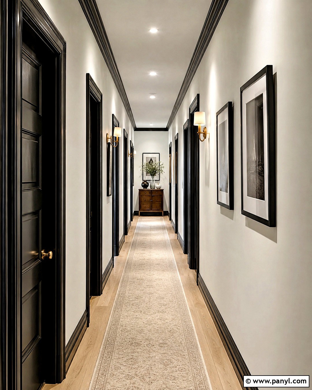 White Walls With Black Trim Hallway - 40 Light Walls With Dark Trim Ideas