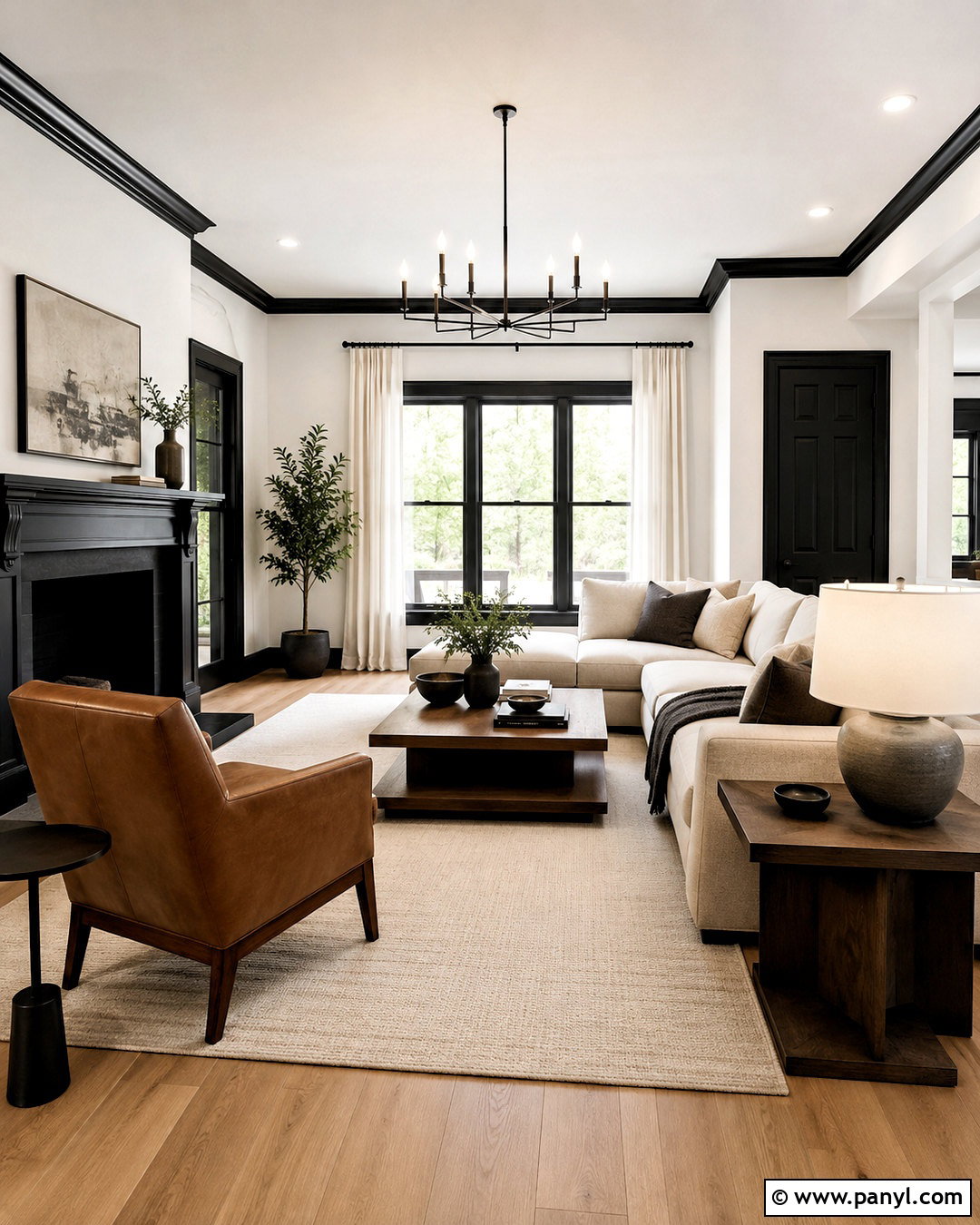 White Walls With Black Trim Living Room - 40 Light Walls With Dark Trim Ideas