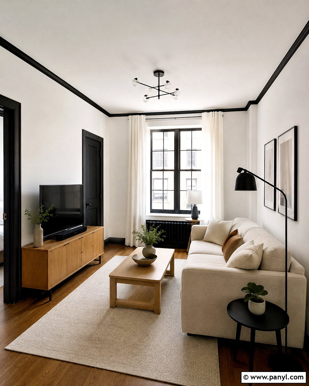 White Walls With Black Trim Small Apartment - 40 Light Walls With Dark Trim Ideas