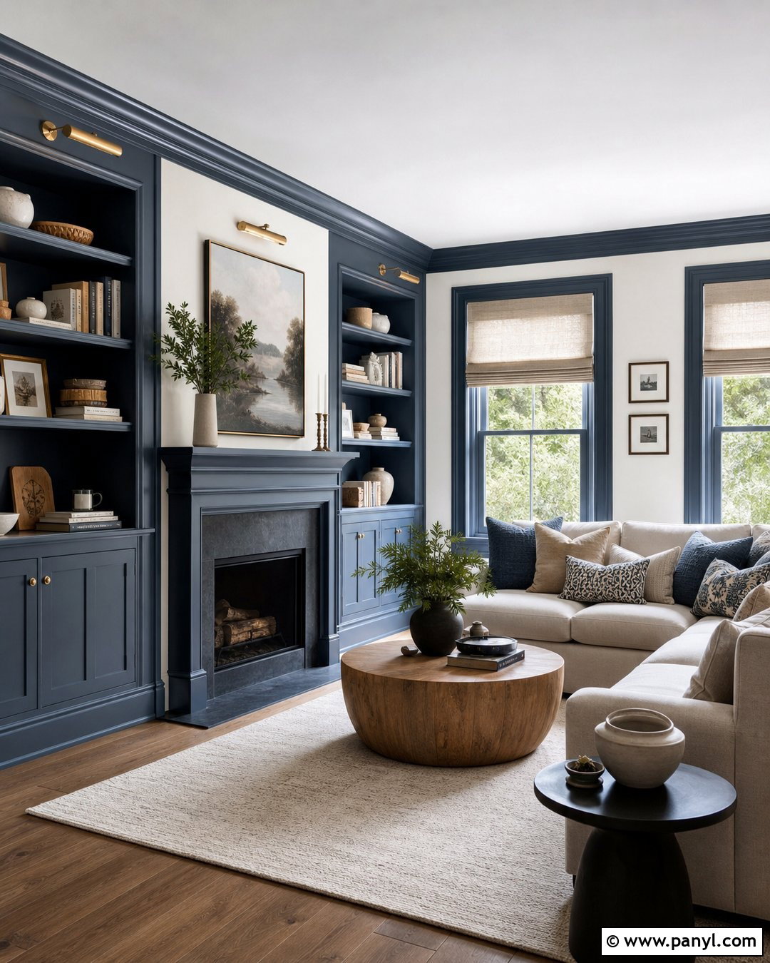 White Walls With Blue Built Ins And Trim - 30 White Walls Blue Trim Ideas