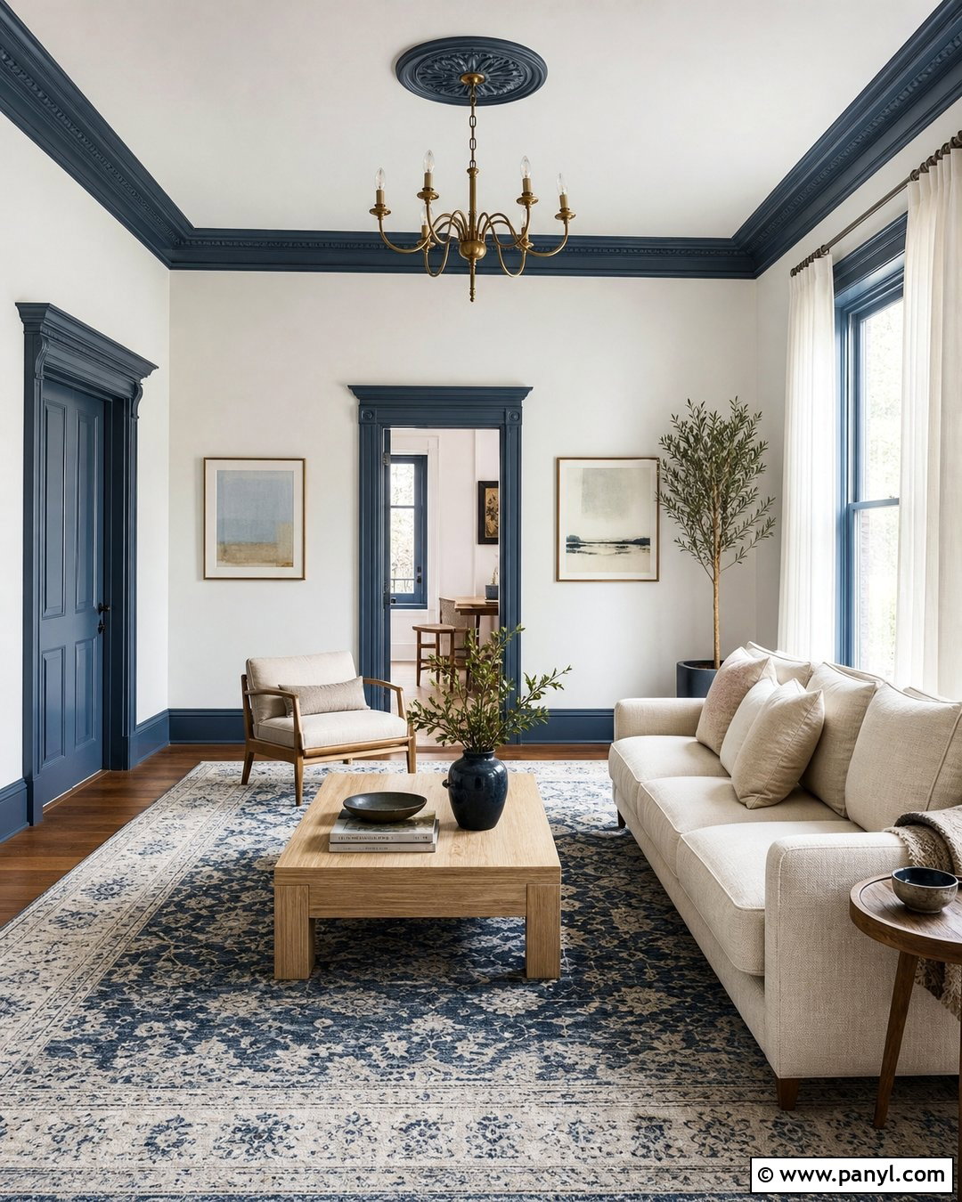 White Walls With Blue Crown Molding And Trim - 30 White Walls Blue Trim Ideas
