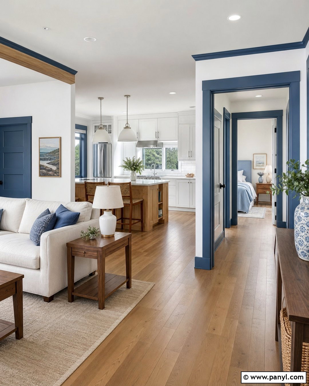 White Walls With Blue Trim Throughout The House - 30 White Walls Blue Trim Ideas