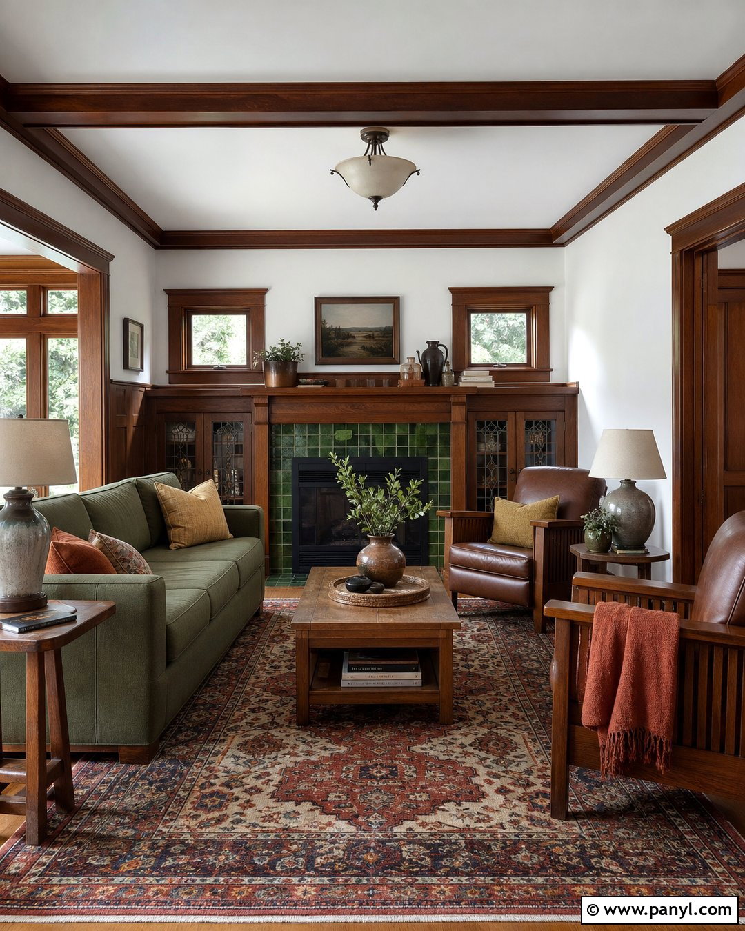 White Walls With Brown Trim Craftsman Living Room - 30 White Walls Brown Trim Ideas