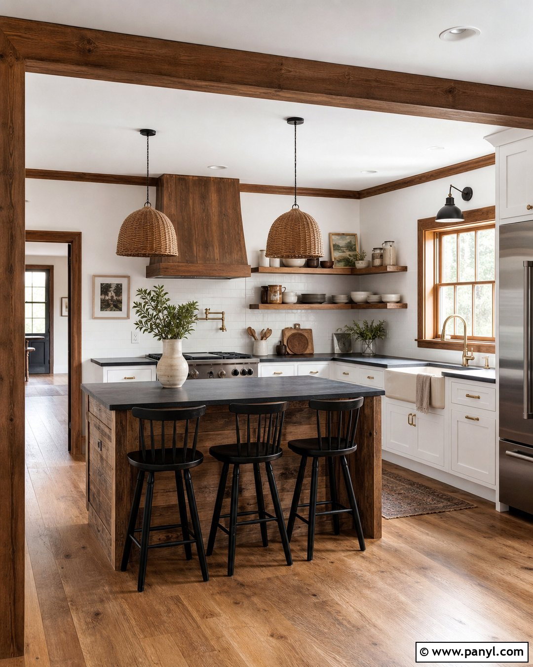 White Walls With Brown Trim Farmhouse Kitchen - 30 White Walls Brown Trim Ideas