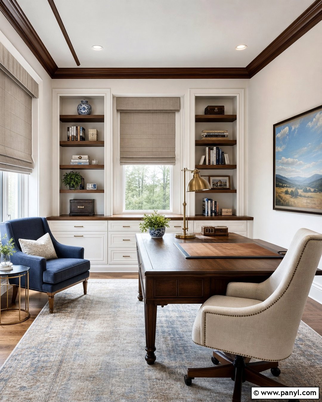 White Walls With Brown Trim Home Office - 30 White Walls Brown Trim Ideas