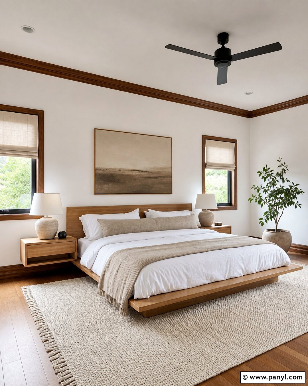White Walls With Brown Trim Minimalist Bedroom - 30 White Walls Brown Trim Ideas