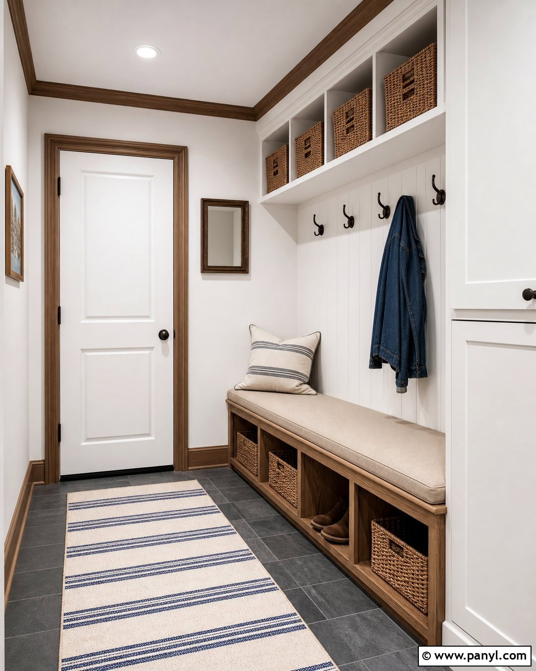 White Walls With Brown Trim Mudroom - 30 White Walls Brown Trim Ideas