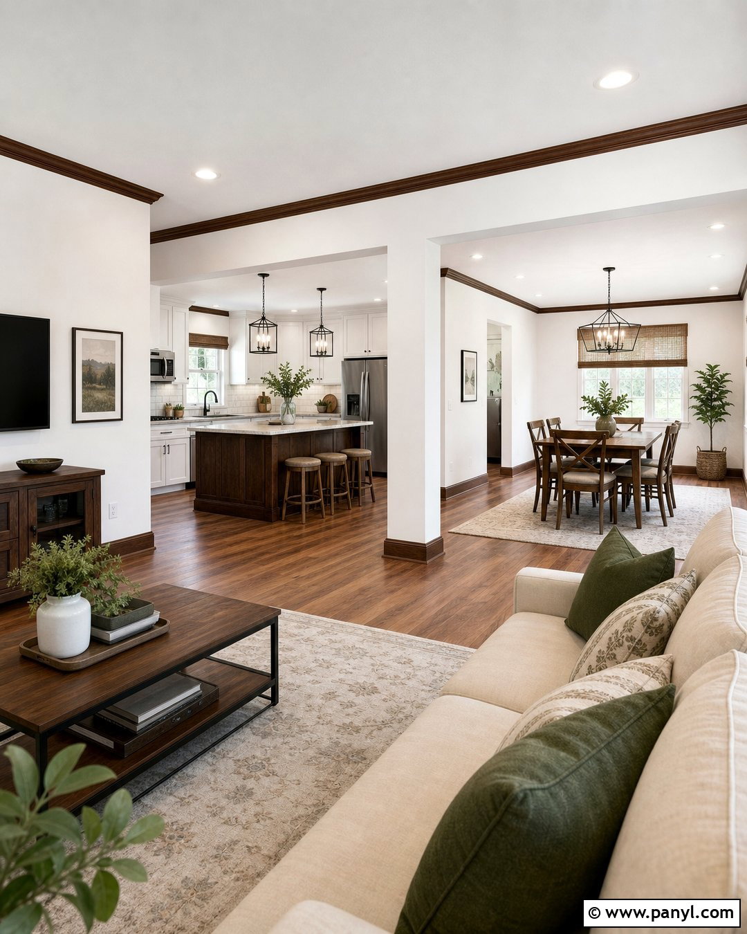 White Walls With Brown Trim Open Floor Plan - 30 White Walls Brown Trim Ideas