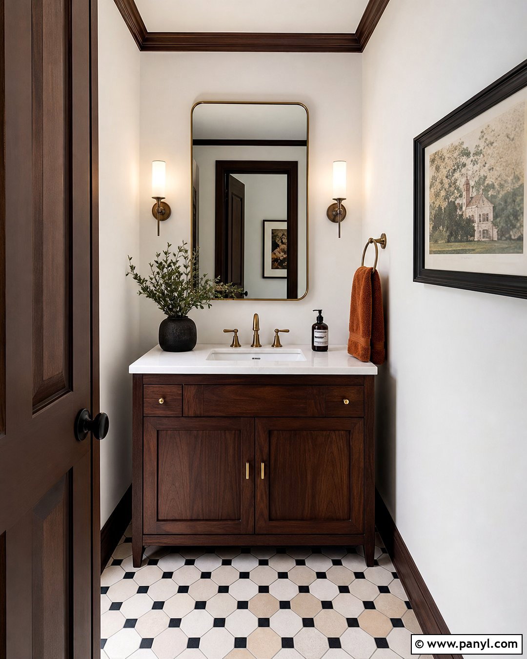White Walls With Brown Trim Powder Room - 30 White Walls Brown Trim Ideas