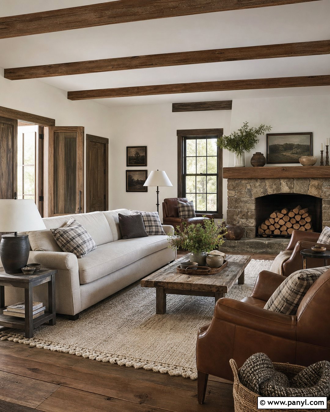 White Walls With Brown Trim Rustic Living Room - 30 White Walls Brown Trim Ideas