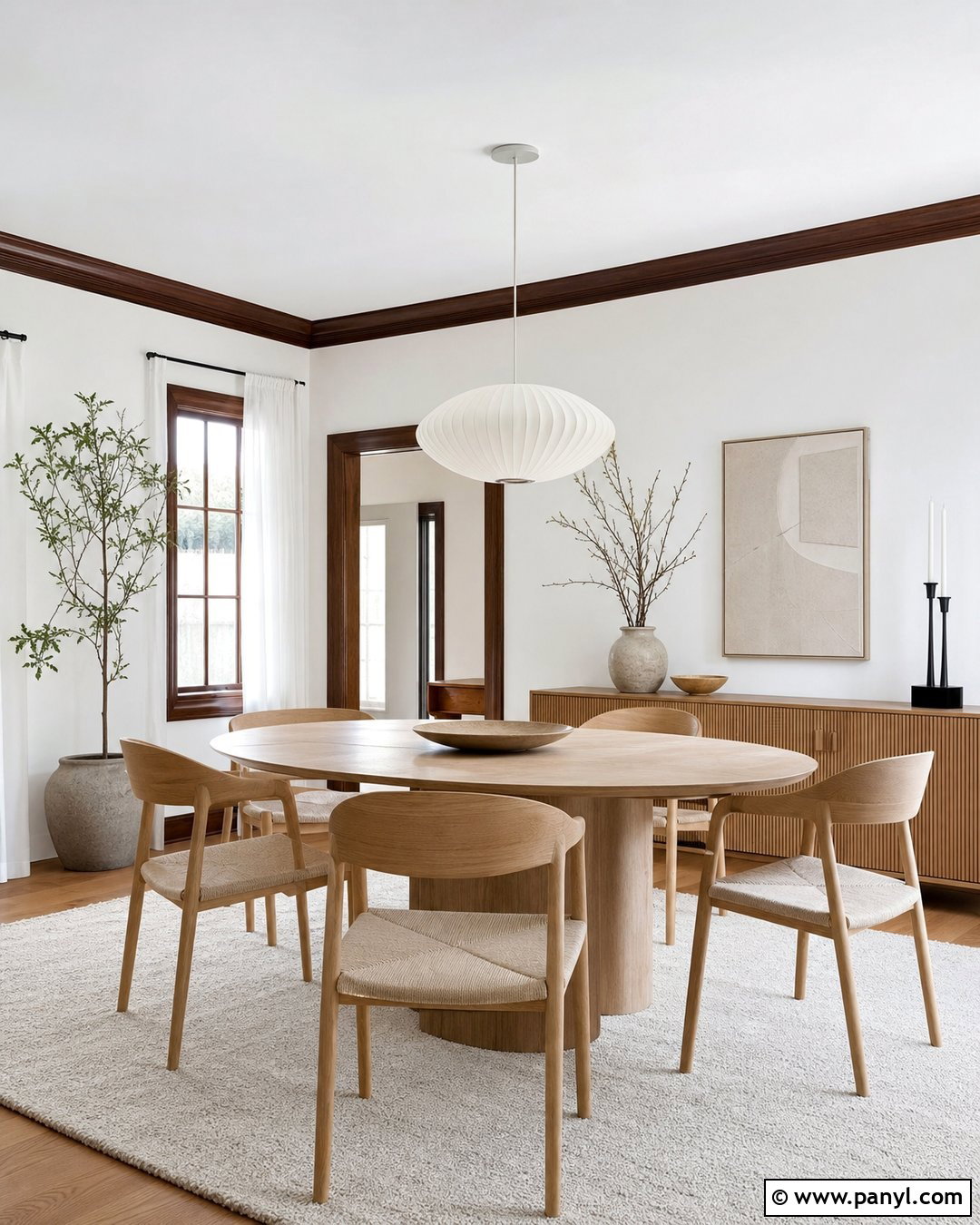 White Walls With Brown Trim Scandinavian Dining Room - 30 White Walls Brown Trim Ideas