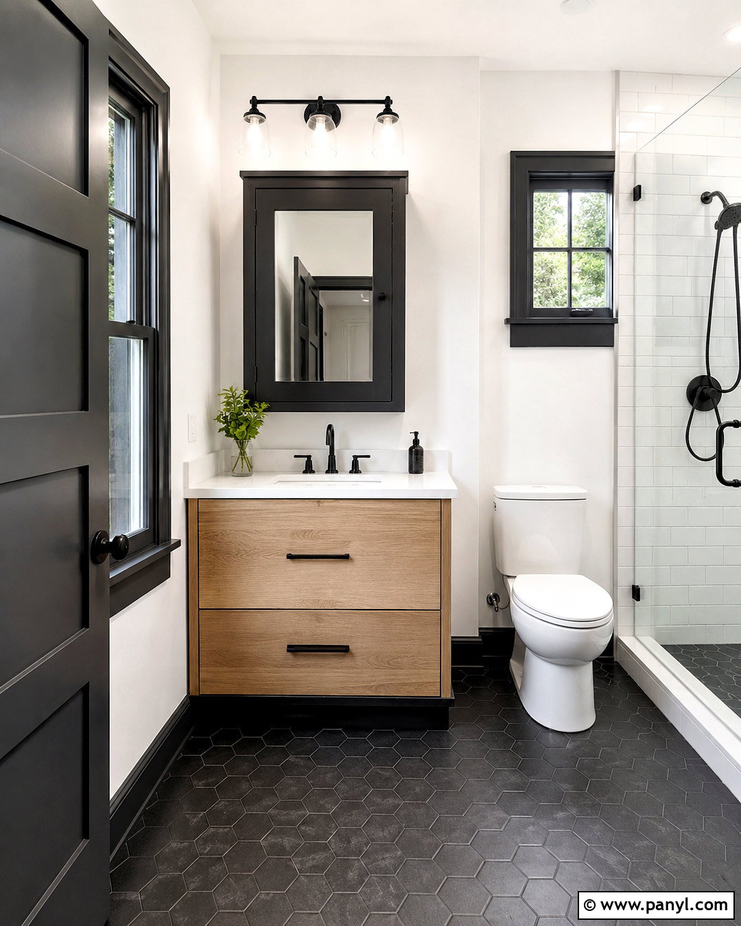 White Walls With Charcoal Trim Bathroom - 40 Light Walls With Dark Trim Ideas