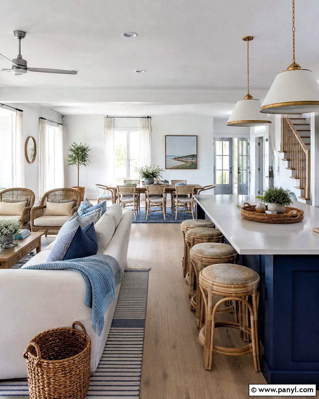 White Walls With Coastal Blue Decor - 20 White Walls Throughout House Ideas
