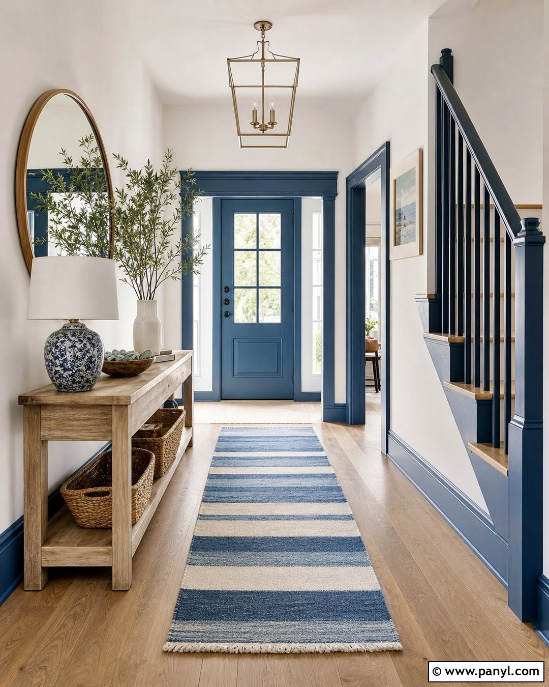 White Walls With Coastal Blue Trim Entryway - 30 White Walls Blue Trim Ideas