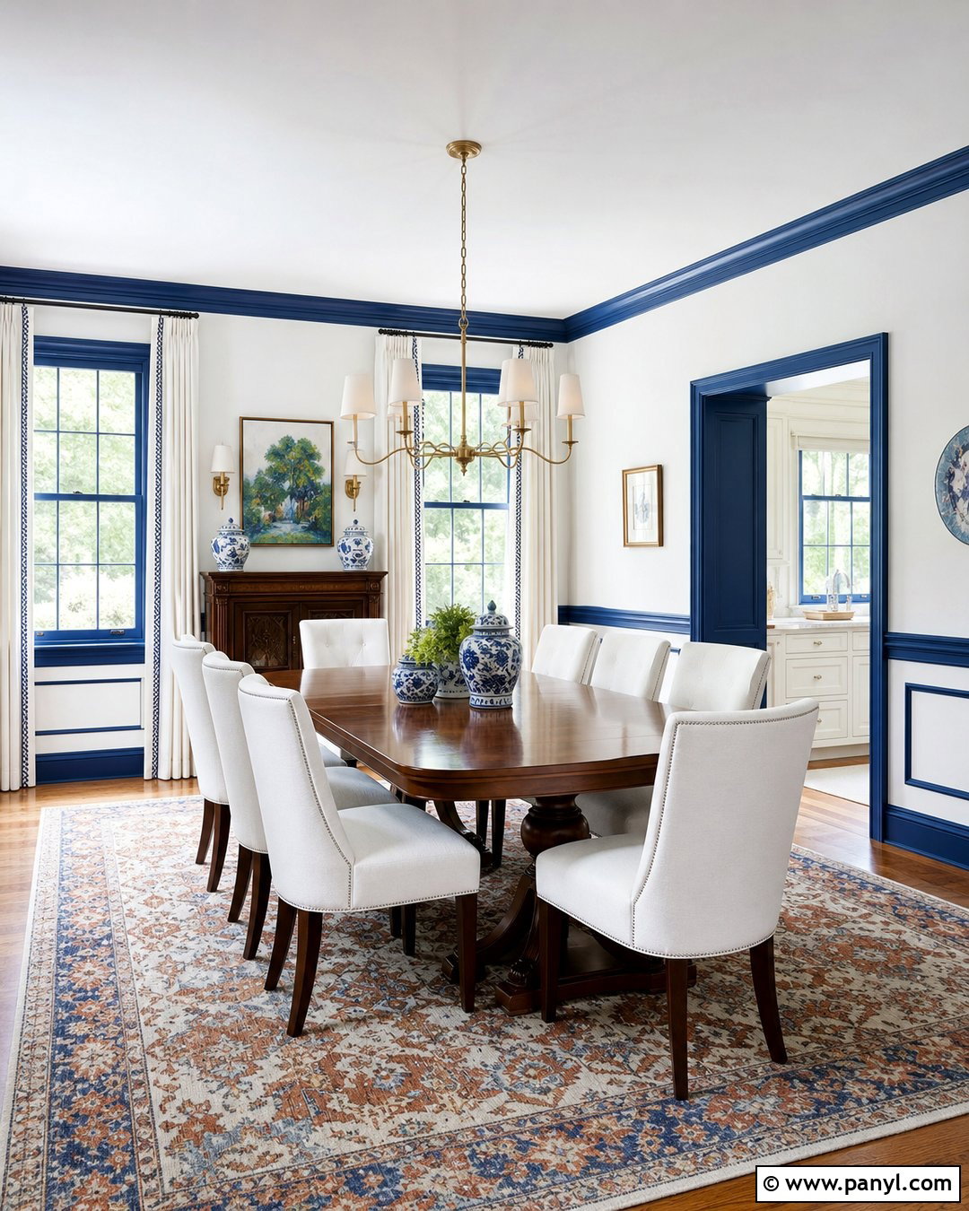 White Walls With Cobalt Blue Trim Dining Room - 30 White Walls Blue Trim Ideas