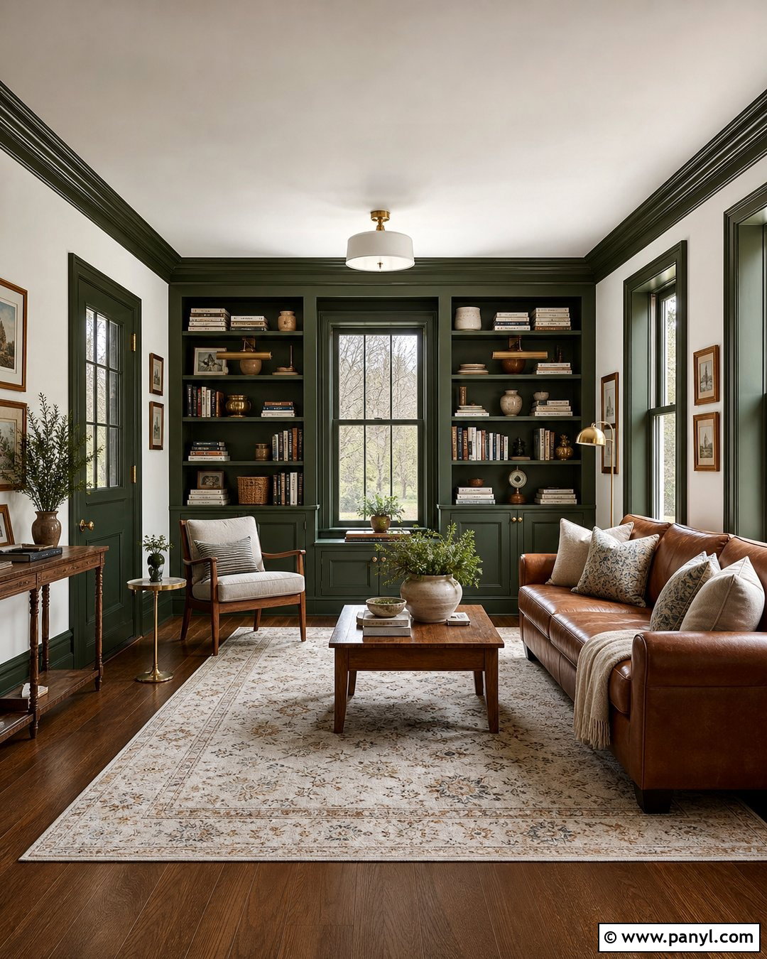 White Walls With Dark Green Built Ins - 30 white walls darker trim ideas