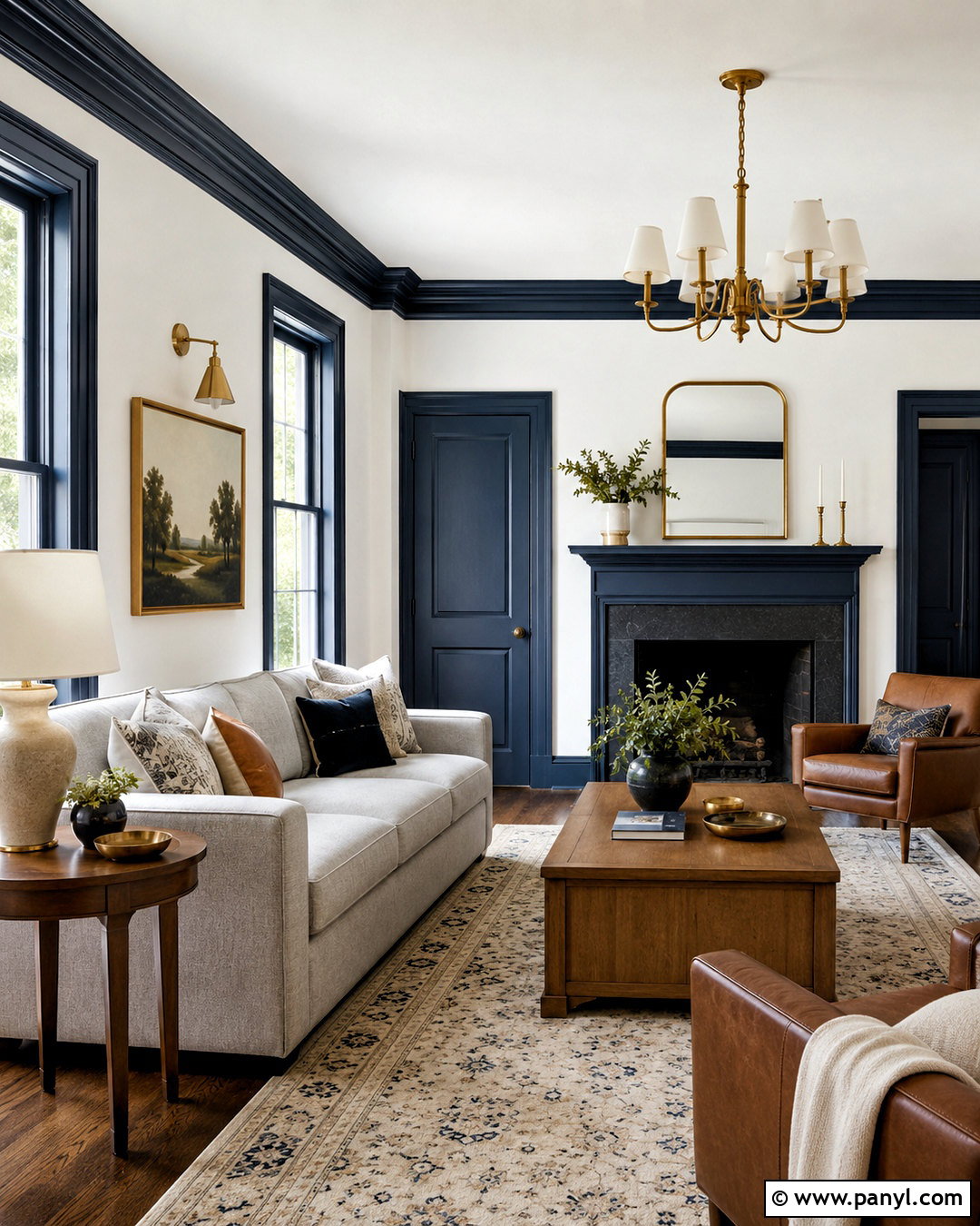 White Walls With Dark Navy Trim - 40 light walls darker trim ideas