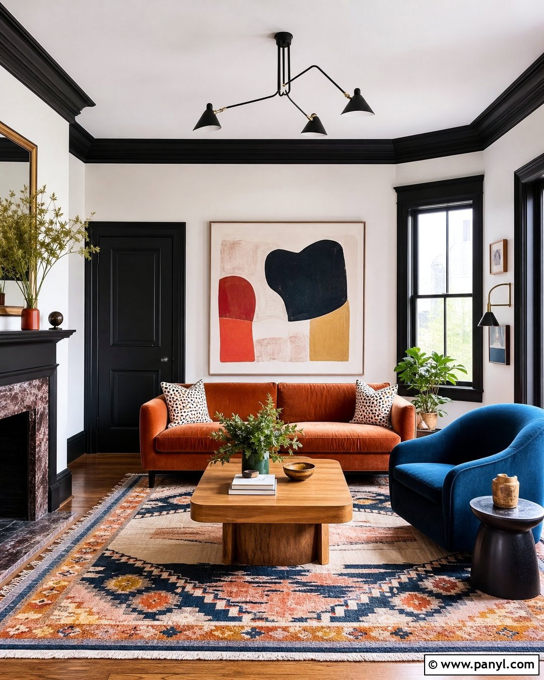 White Walls With Dark Trim And Colorful Decor - 30 white walls darker trim ideas