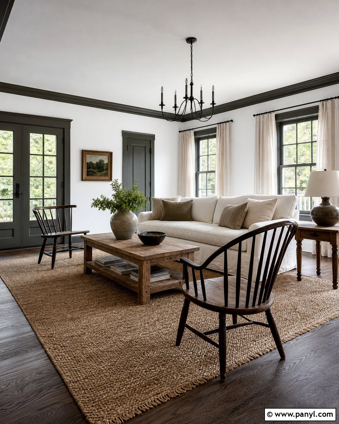 White Walls With Dark Trim In A Farmhouse Room - 30 white walls darker trim ideas