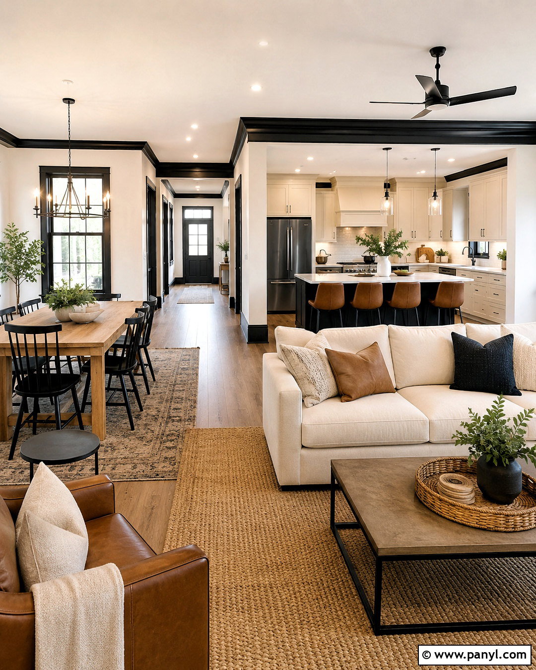 White Walls With Dark Trim Open Floor Plan - 40 Light Walls With Dark Trim Ideas