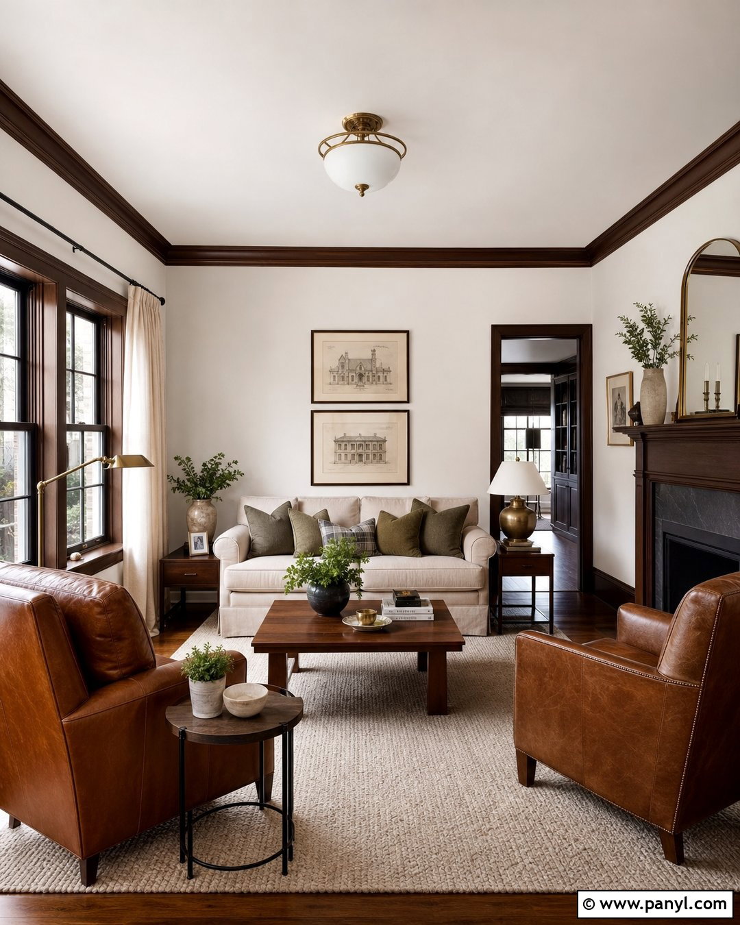 White Walls With Dark Walnut Trim Living Room - 30 White Walls Brown Trim Ideas