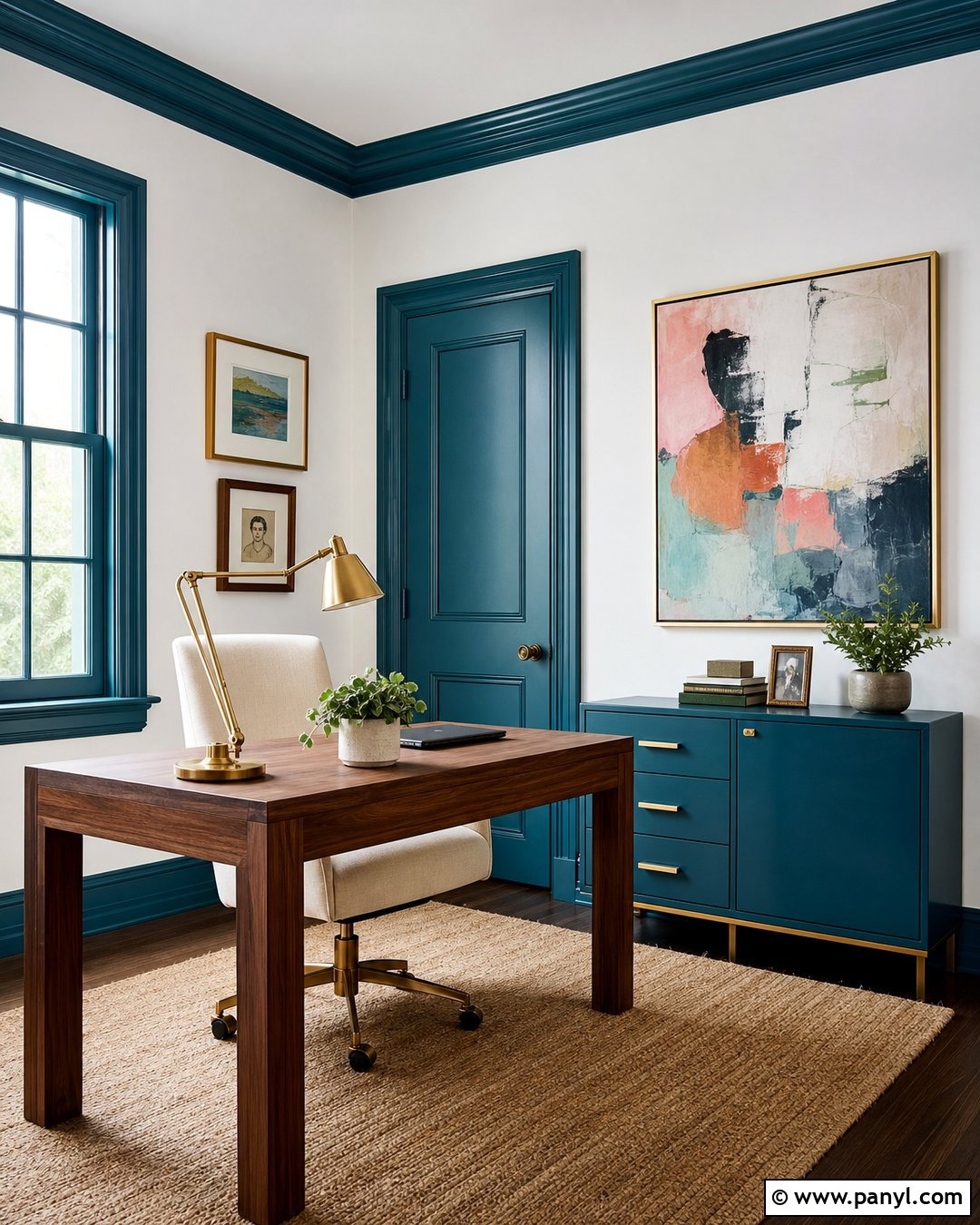 White Walls With Deep Teal Trim - 30 white walls darker trim ideas