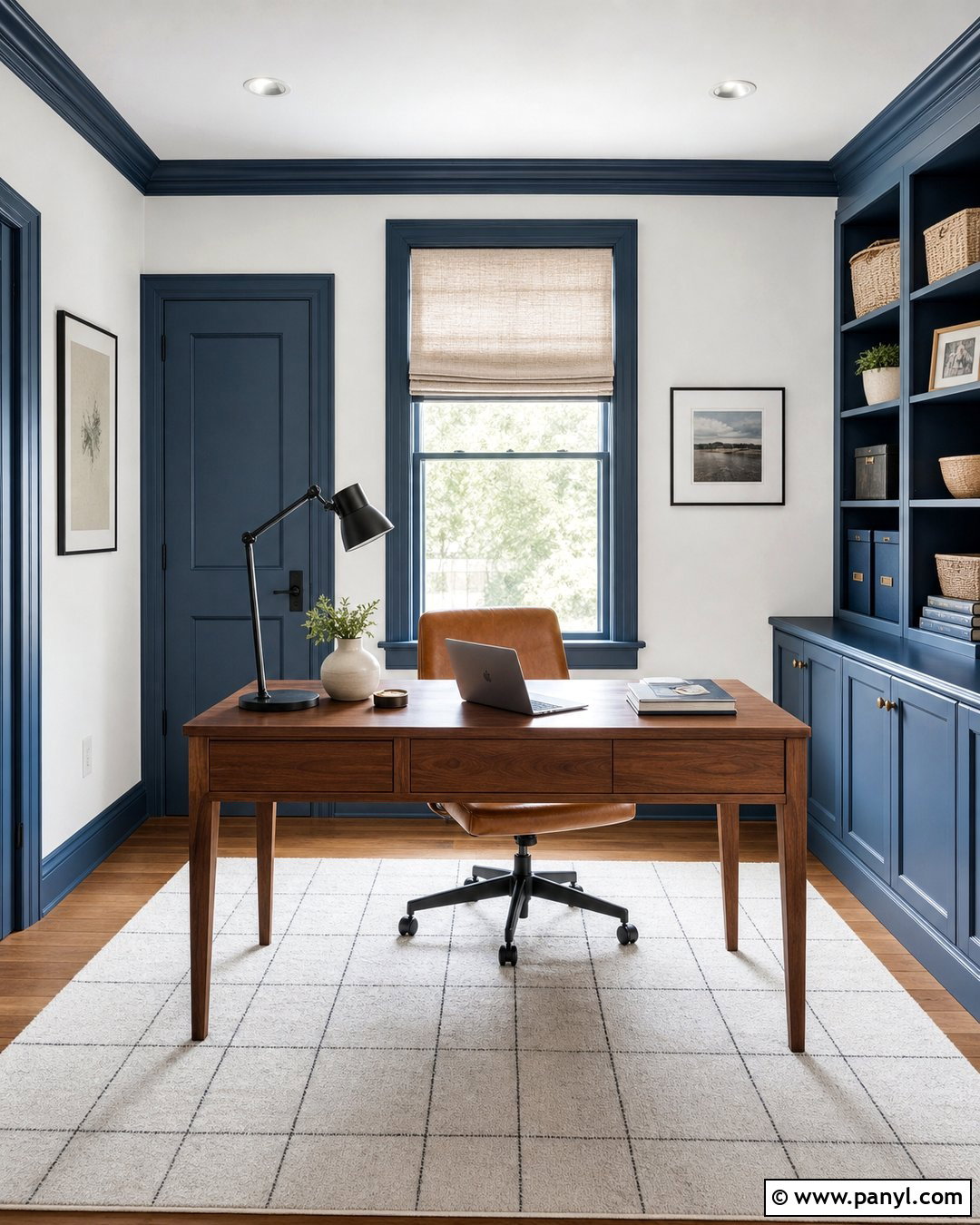 White Walls With Denim Blue Trim Home Office - 30 White Walls Blue Trim Ideas