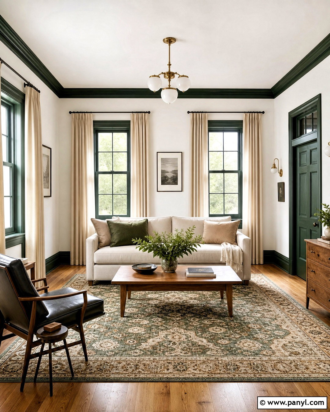 White Walls With Forest Green Trim - 20 green trim interior ideas