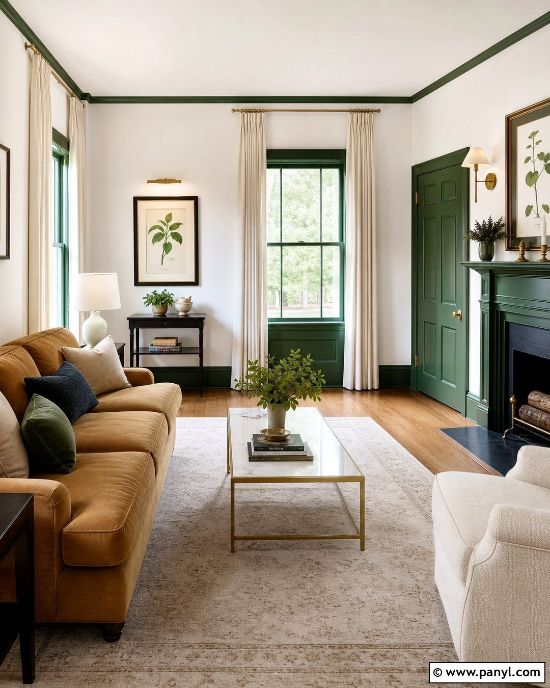 White Walls With Forest Green Trim - 30 White Walls And Trim Ideas