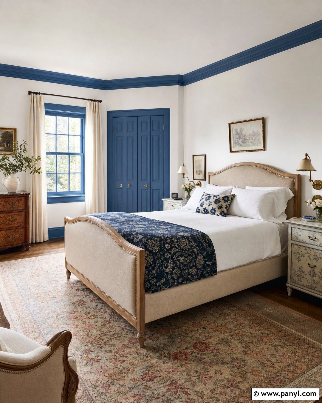 White Walls With French Blue Trim Guest Room - 30 White Walls Blue Trim Ideas