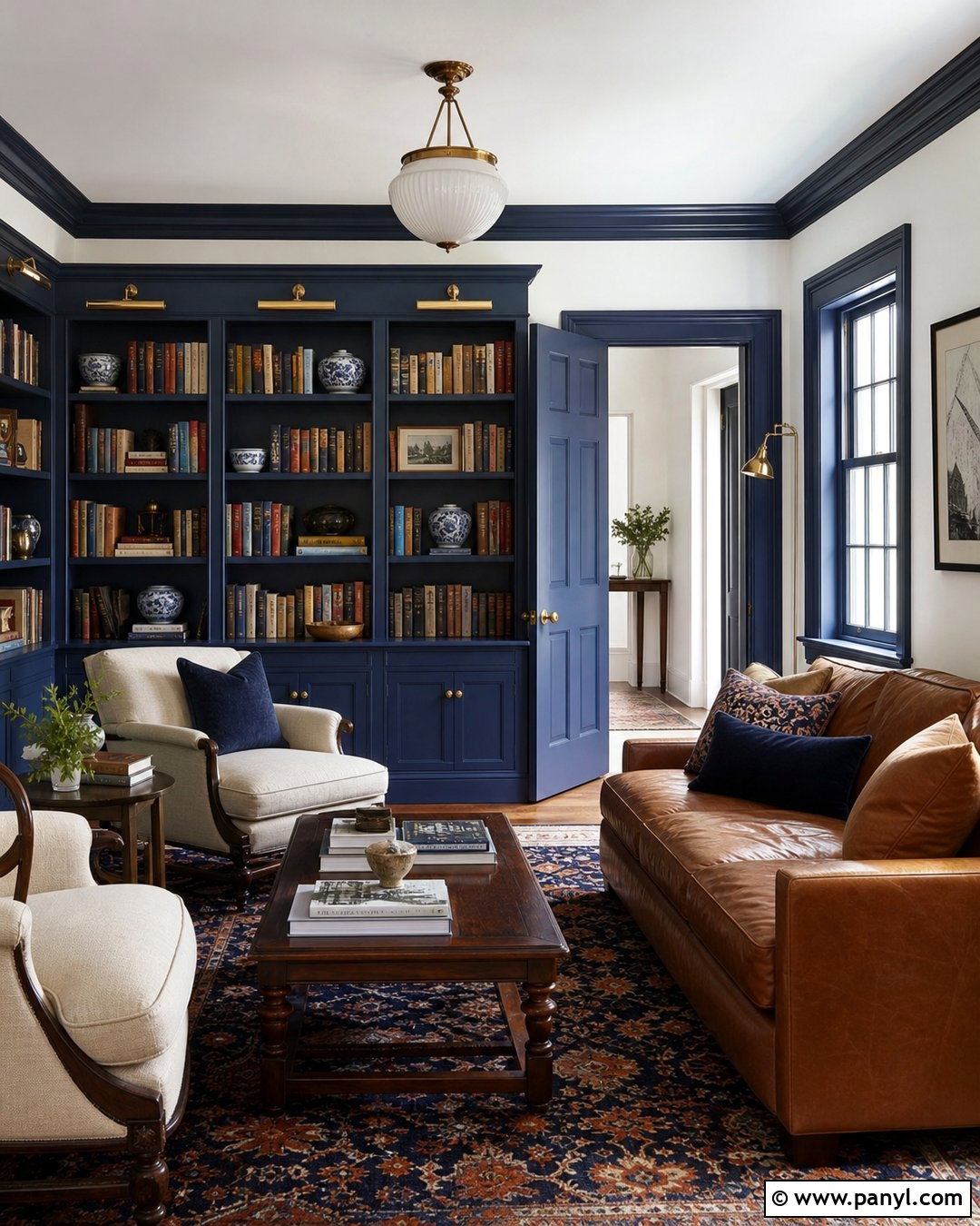 White Walls With Ink Blue Trim Library - 30 White Walls Blue Trim Ideas