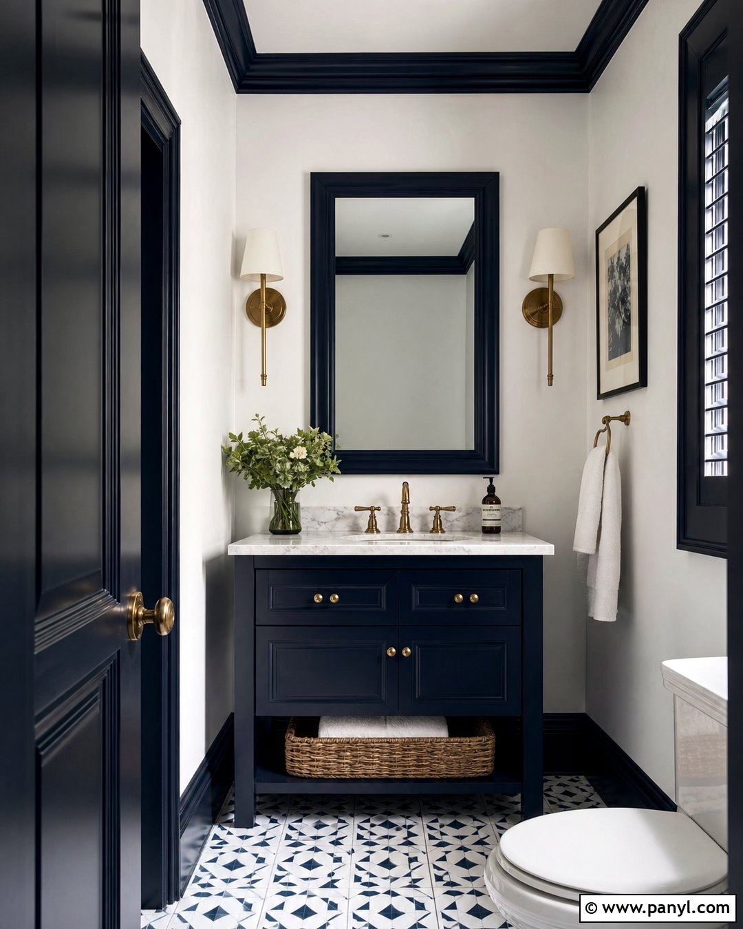 White Walls With Midnight Blue Trim Powder Room - 30 White Walls Blue Trim Ideas