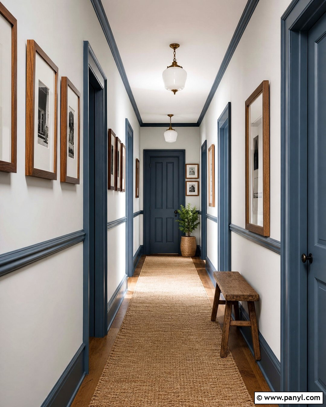 White Walls With Muted Blue Trim Hallway - 30 White Walls Blue Trim Ideas