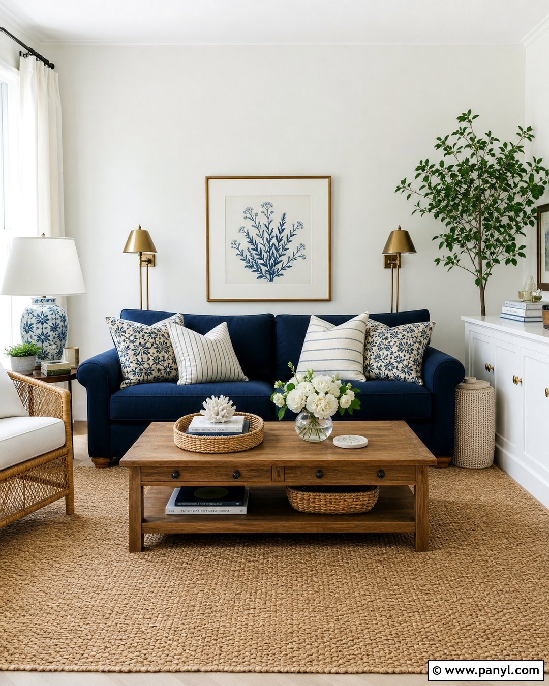 White Walls With Navy Blue Decor - 25 White Wall Paint Ideas