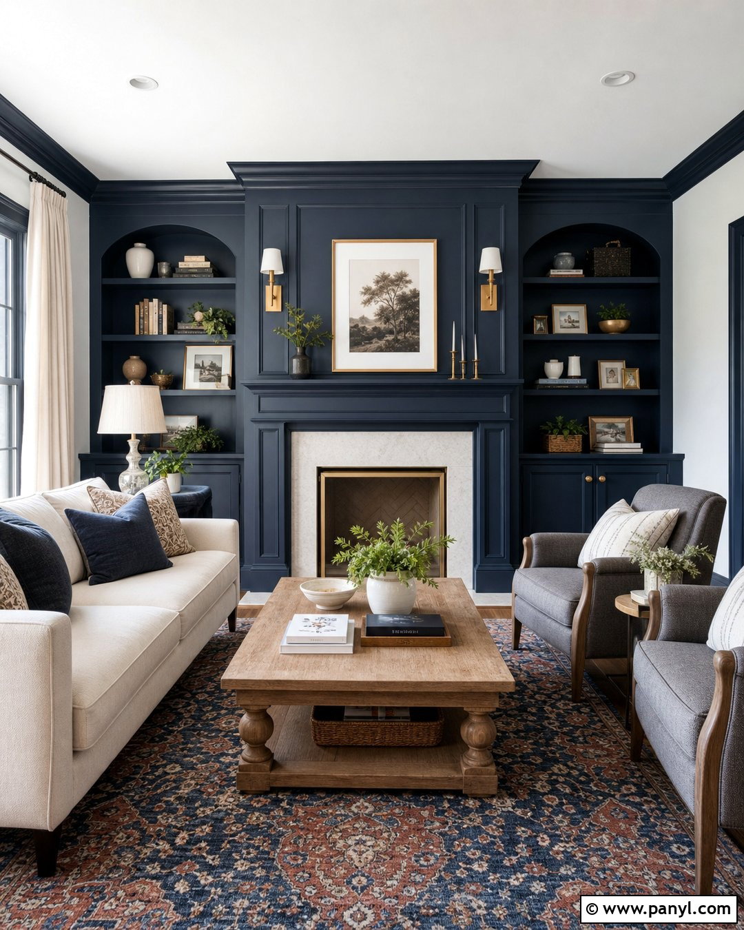 White Walls With Navy Blue Fireplace Trim - 30 White Walls Blue Trim Ideas
