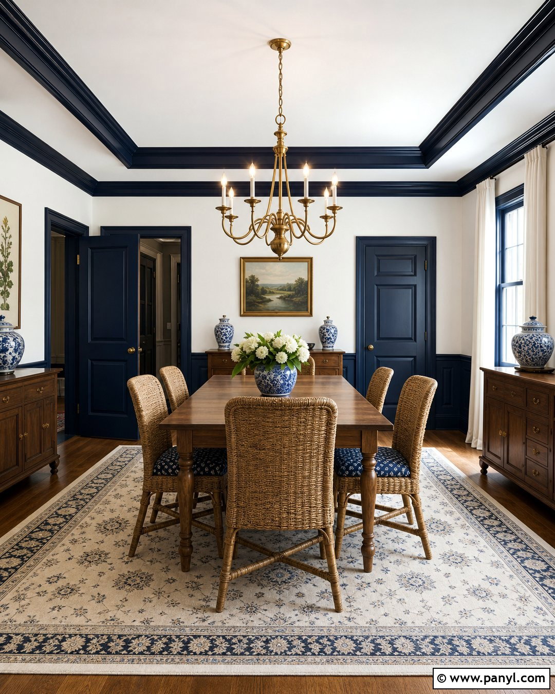 White Walls With Navy Blue Trim - 30 white walls darker trim ideas
