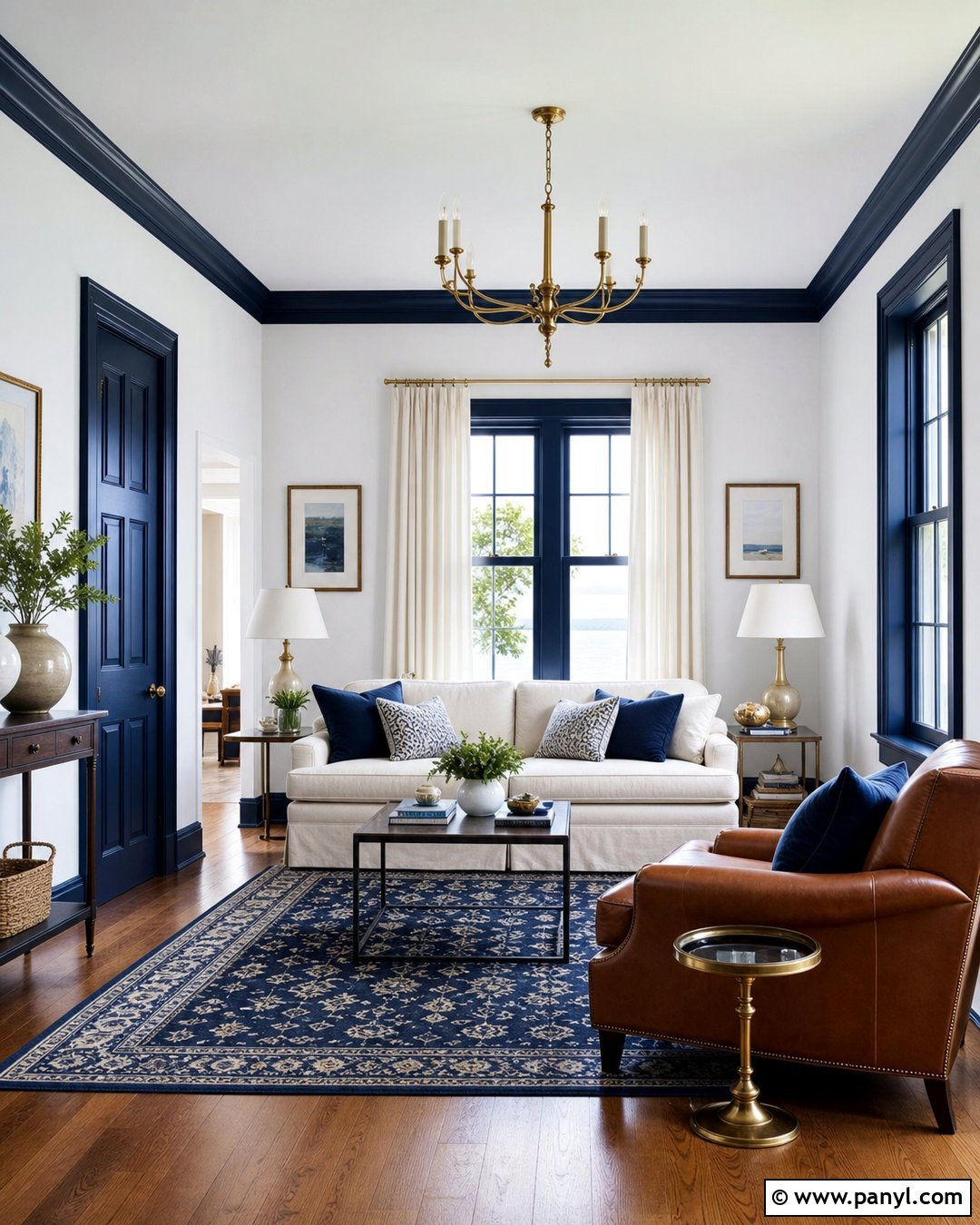 White Walls With Navy Blue Trim - 30 White Walls And Trim Ideas