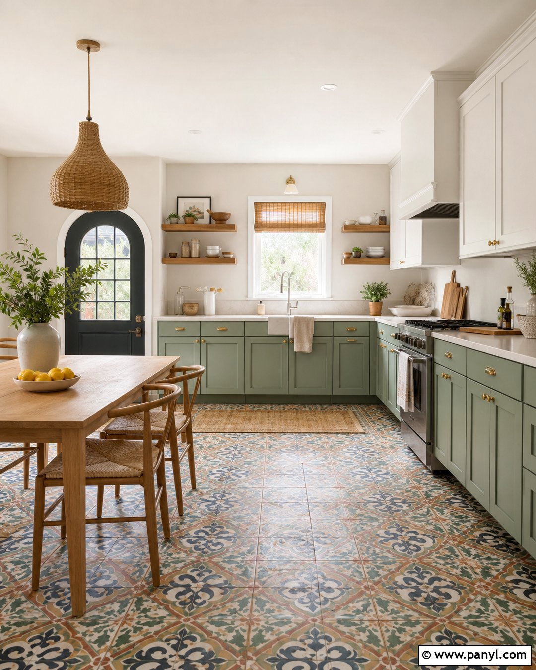 White Walls With Patterned Encaustic Floors - 25 Wall Floor Color Combination Ideas