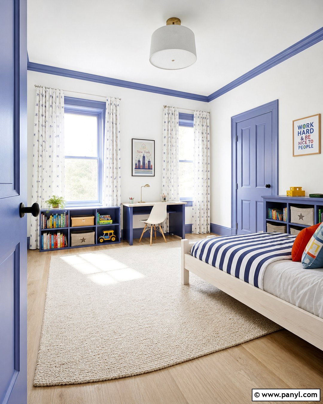 White Walls With Periwinkle Blue Trim Kids Room - 30 White Walls Blue Trim Ideas