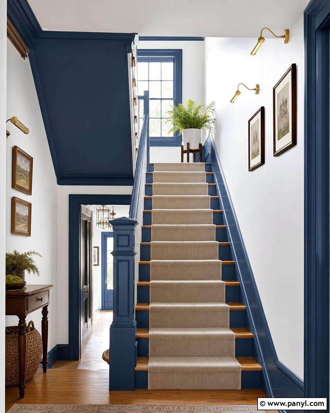 White Walls With Royal Blue Trim Staircase - 30 White Walls Blue Trim Ideas