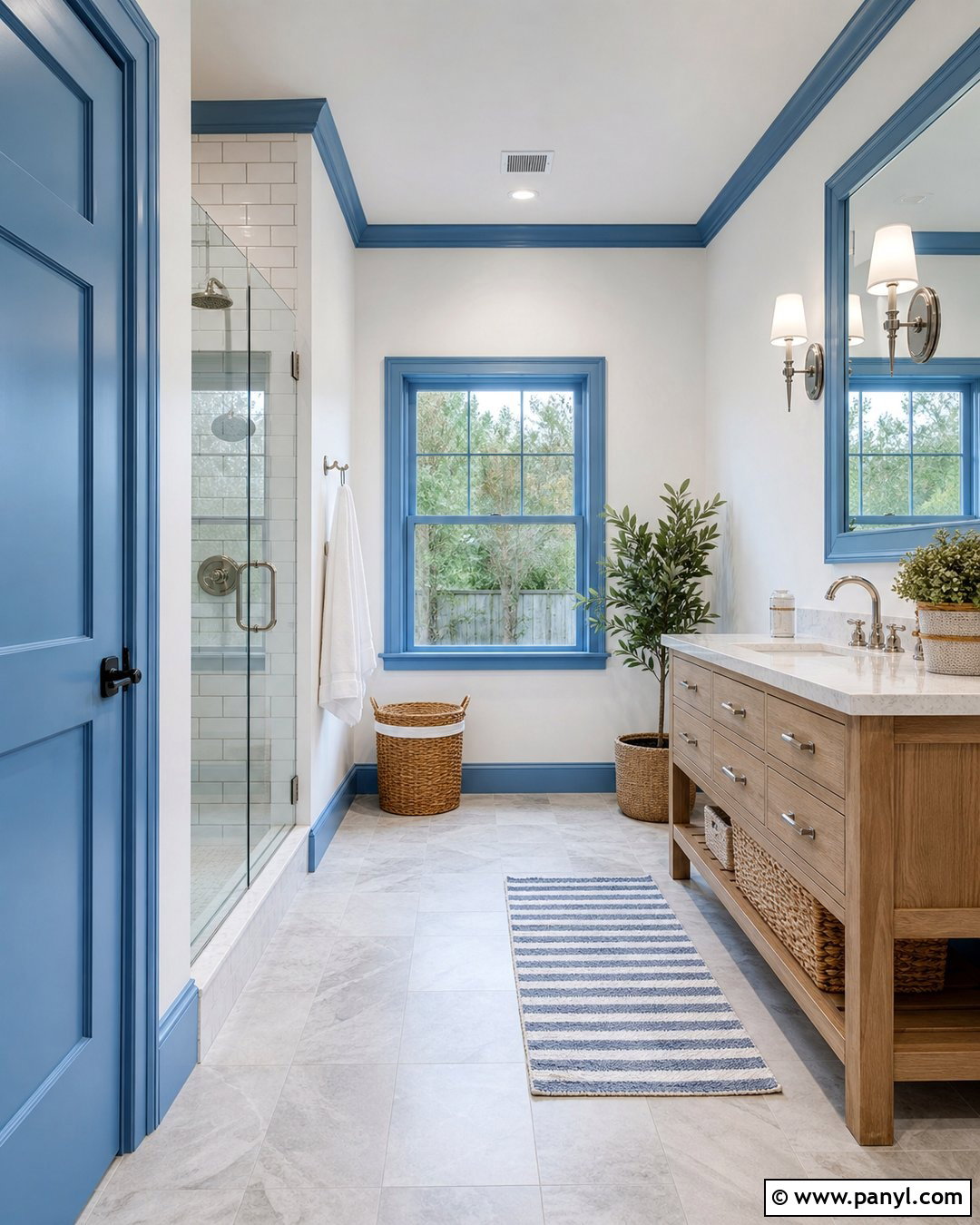 White Walls With Sky Blue Trim Bathroom - 30 White Walls Blue Trim Ideas