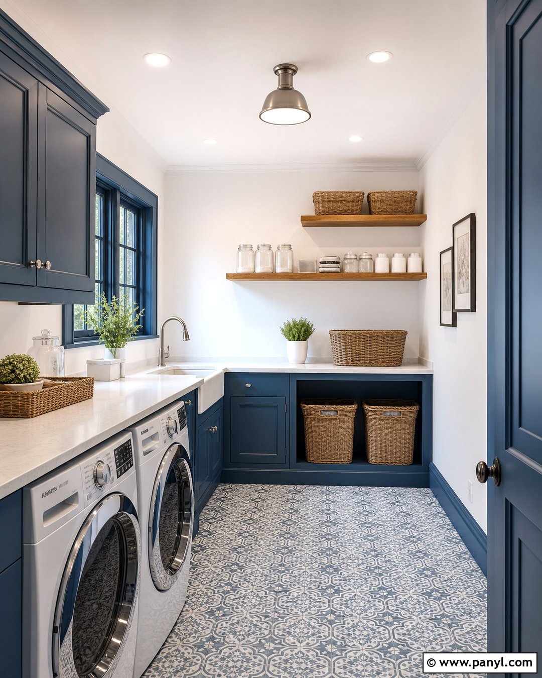 White Walls With Steel Blue Trim Laundry Room - 30 White Walls Blue Trim Ideas
