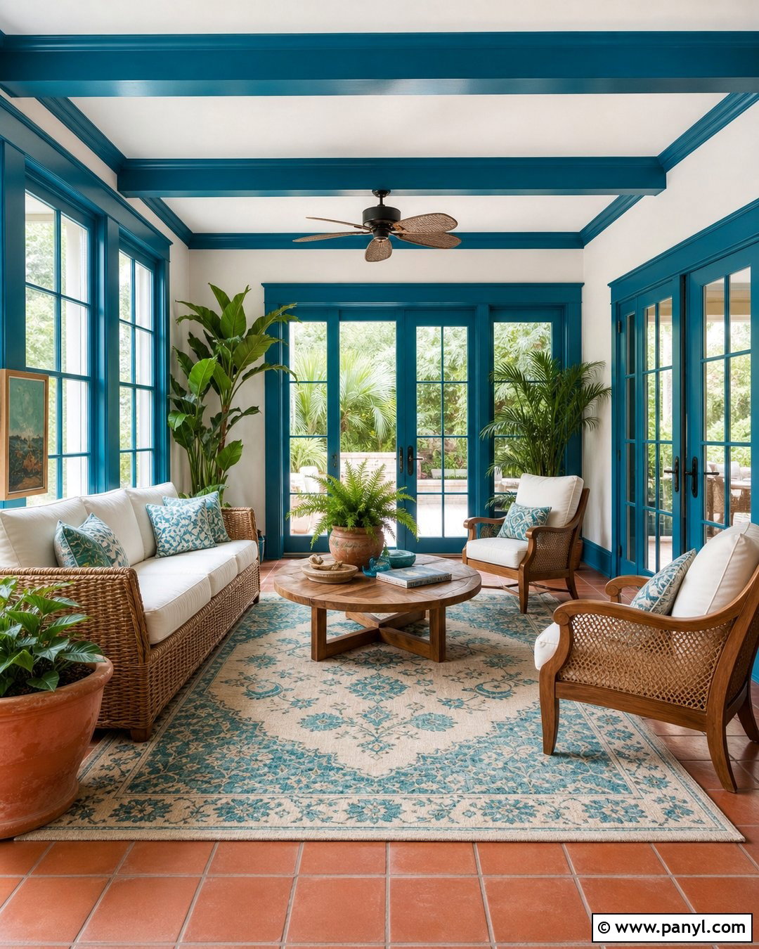 White Walls With Teal Blue Trim Sunroom - 30 White Walls Blue Trim Ideas