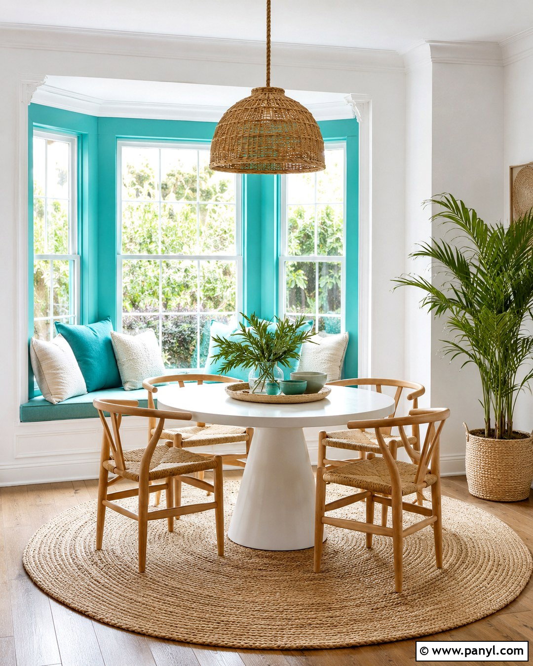 White Walls With Turquoise Window Panels - 20 Turquoise And White Wall Paint Ideas