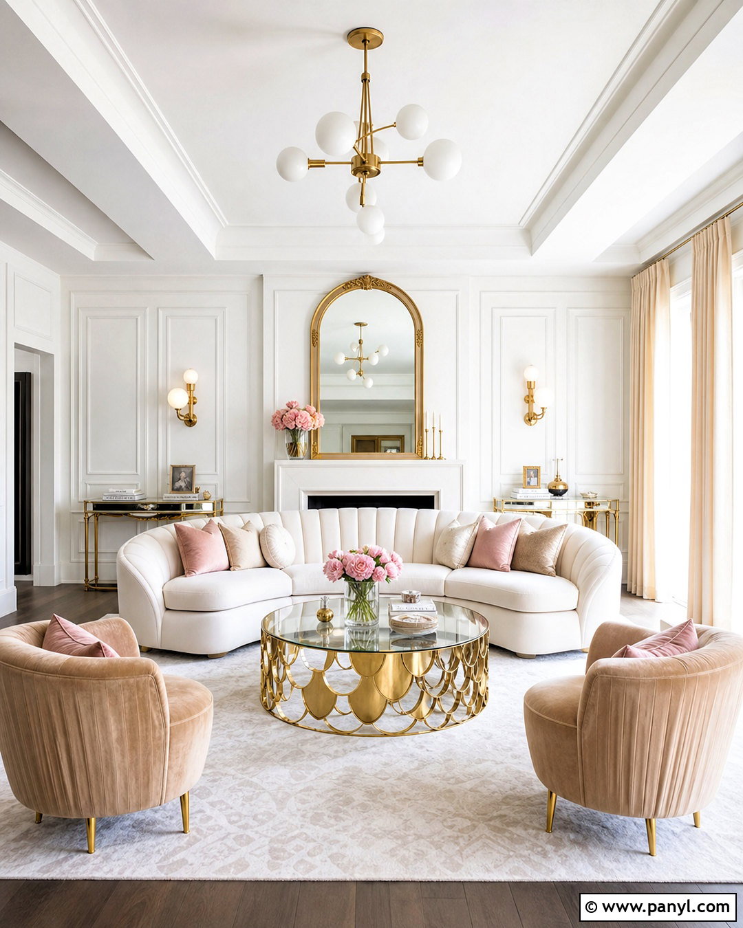 White and Gold Glam Living Room - 20 white and gold interior design ideas