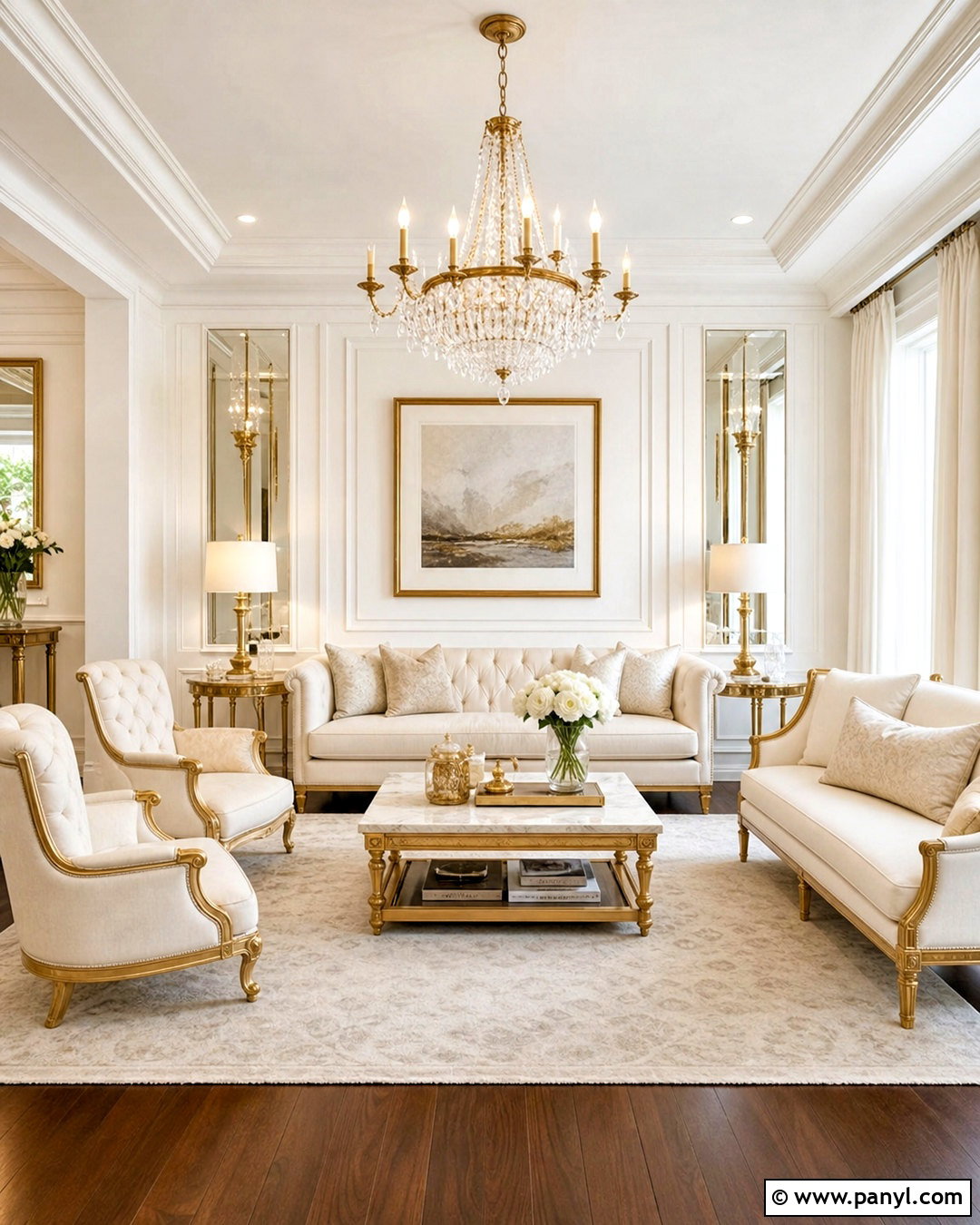 White and Gold Luxury Living Room - 20 white and gold interior design ideas
