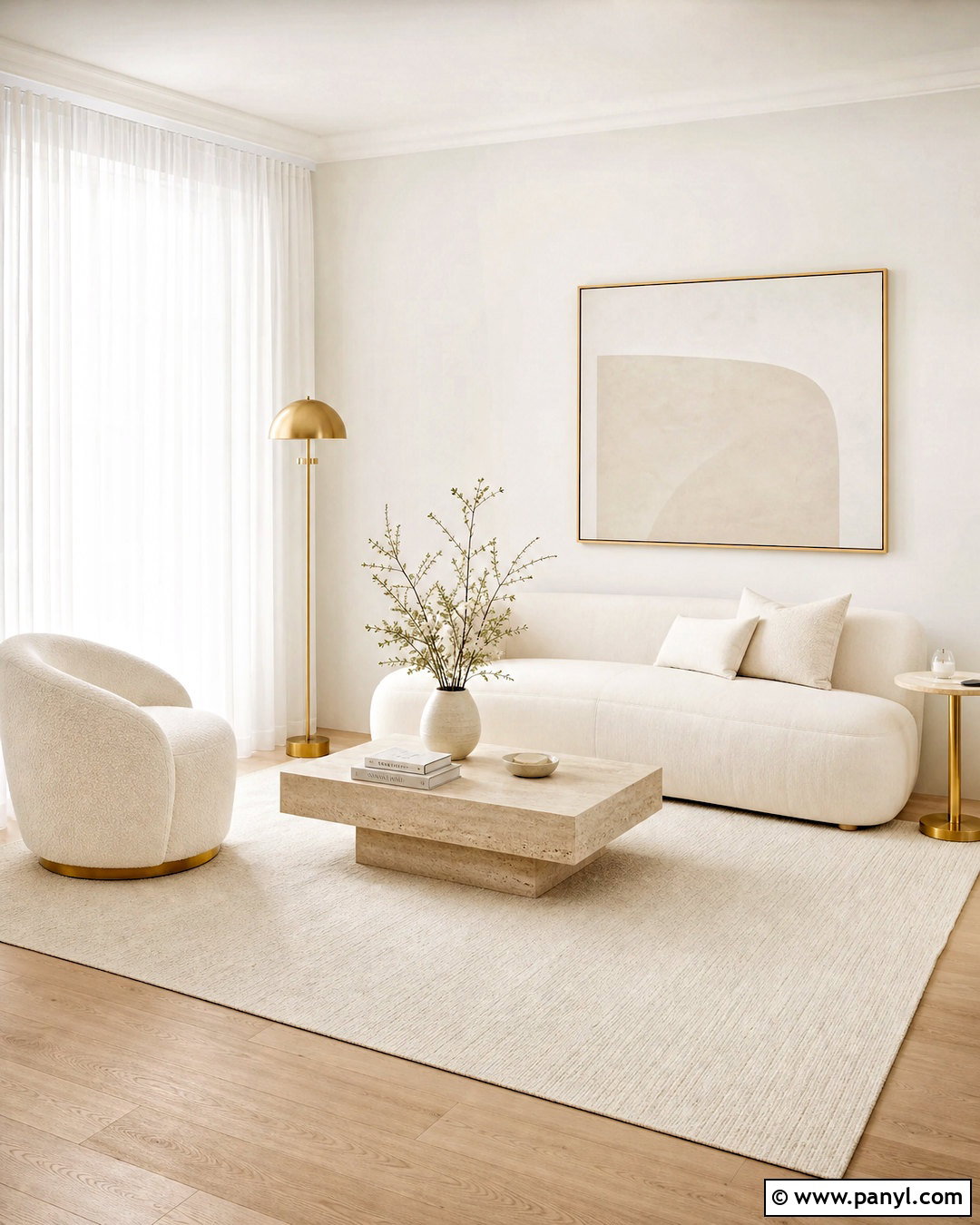 White and Gold Minimalist Living Room - 20 white and gold interior design ideas