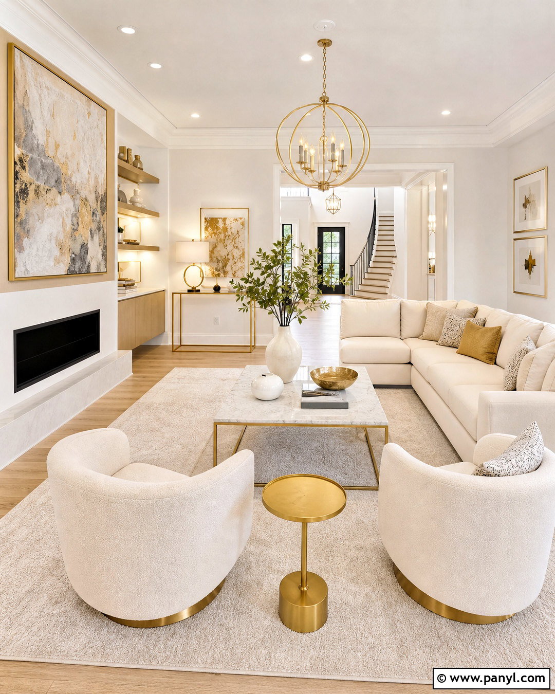 White and Gold Modern Living Room - 20 white and gold interior design ideas